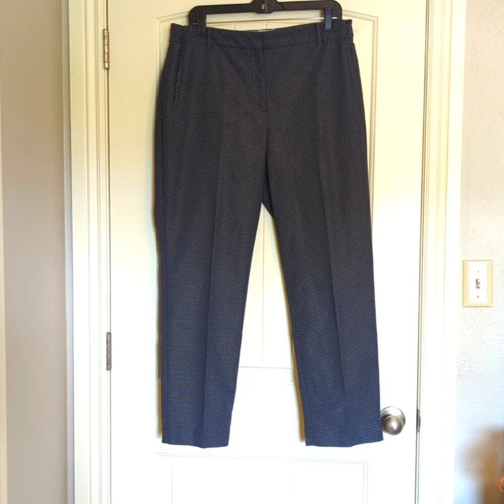 Talbot's Navy White Pin Dot Cotton Stretch High Rise Straight Leg Pant Size 14